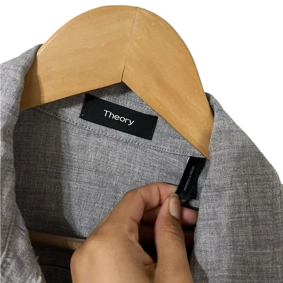 THEORY Melange Linen Eco Denim Sharkskin Gray Blazer Button Down Jacket Top